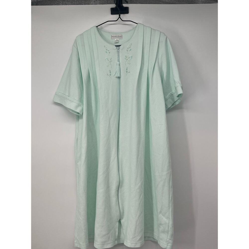 Miss Elaine Pastel Green Full Zip Cotton Robe Size M Loungewear Comfort